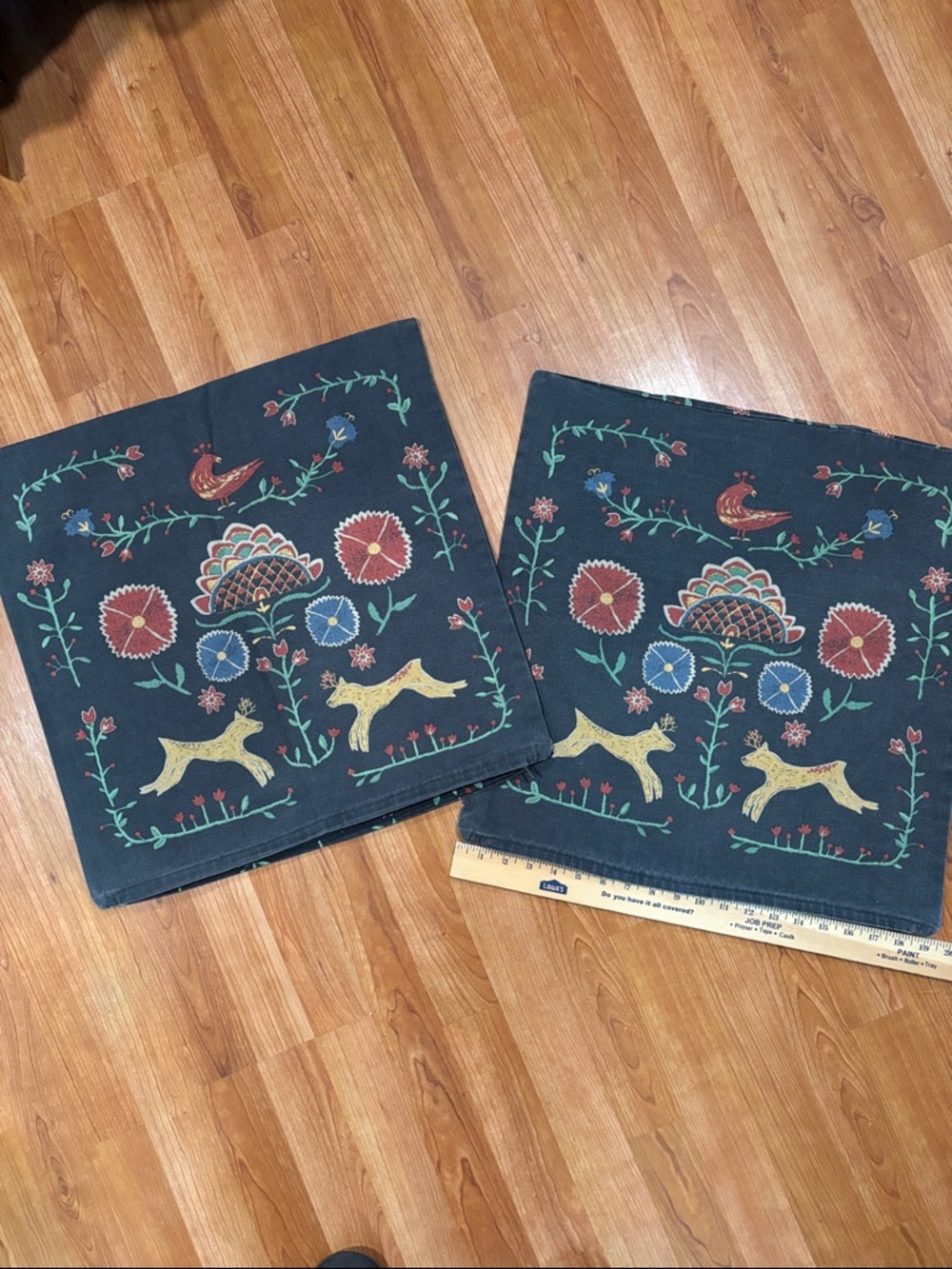 IKEA Renrepe Dark Blue Pillow Covers with Green Leaf Print